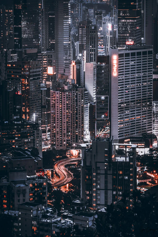 Long exposure right after sunset showing the urban density of Causeway Bay, Hong Kong, China.  Fine Art Limited Edition of 28. Photo © Copyright by Sylvère Clerempuy.